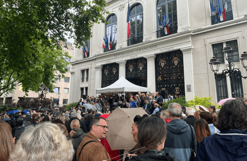  Hundreds rally in the Paris suburb of Courbevoie on in protest of the antisemitic gang-rape of a 12-year-old girl and rising levels of antisemitism in France. June 21, 2024. (photo credit: Screenshot X/CRIF)