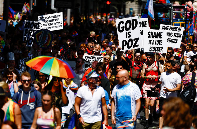 People attend the annual Pride parade in Dublin, Ireland, June 24, 2023. (photo credit: Clodagh Kilcoyn/Reuters)