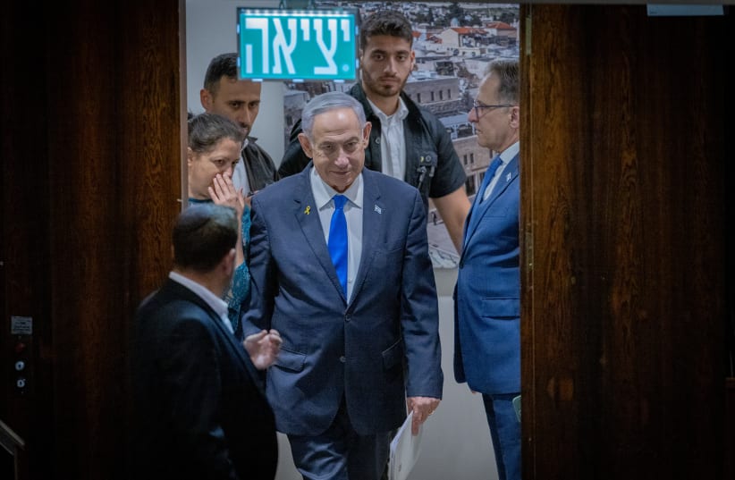  Israeli Prime Minister Benjamin Netanyahu attends a 40 signatures debate, at the plenum hall of the Knesset, the Israeli parliament in Jerusalem, on June 24, 2024.  (photo credit: CHAIM GOLDBEG/FLASH90)