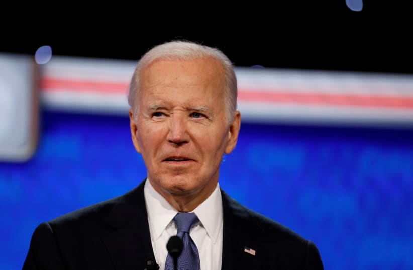  U.S. President Joe Biden attends the first presidential debate hosted by CNN in Atlanta, Georgia, U.S., June 27, 2024.  (photo credit: REUTERS/MARCO BELLO)