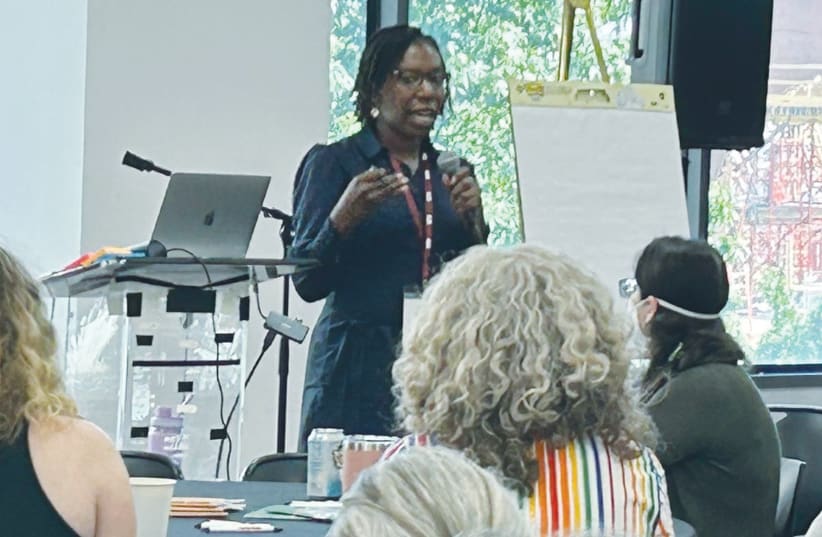  THE WRITER addresses the Safety Respect Equity Network annual conference in New York City, earlier this month. (photo credit: DEITRA REISER)