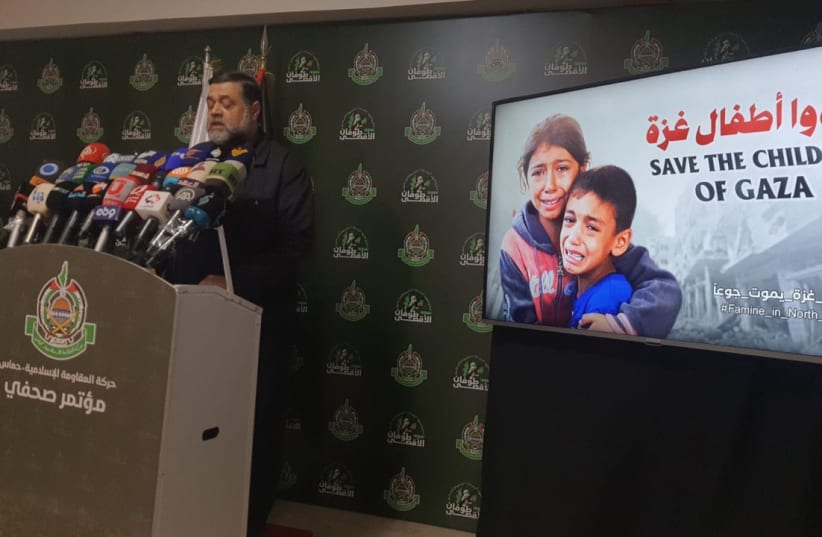  Hamas official Osama Hamdan holds a press conference about the current war in Gaza. (photo credit: HAMAS)