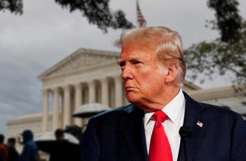 Former US President Donald Trump in front of the US Supreme Court, July 1, 2024. (photo credit: REUTERS/JONATHAN ERNST)