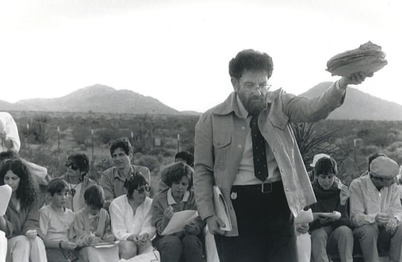 Rabbi Burt Jacobson leads a pre-Passover seder as part of a protest at a Nevada nuclear test site on April 12, 1987. (photo credit: Tamar Kaufman)