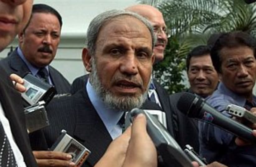 zahar with reporters 298 (photo credit: AP)