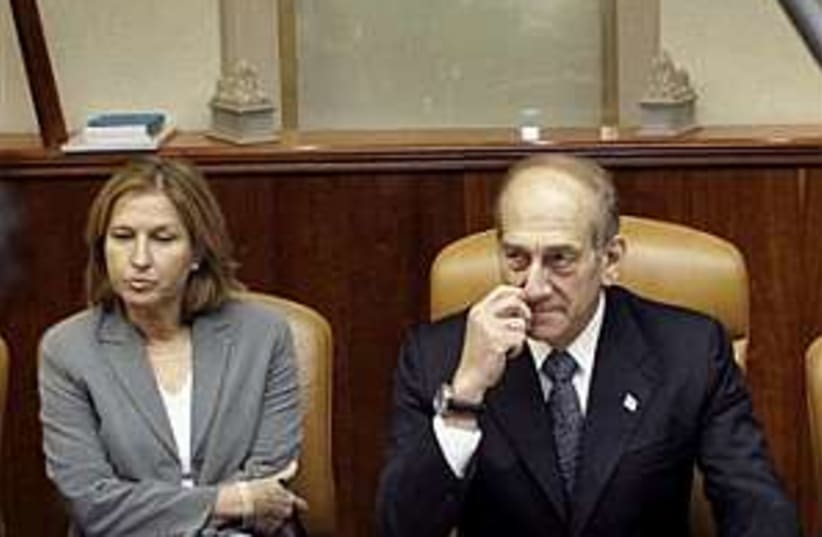 Livni Olmert 298.88 (photo credit: AP [file])