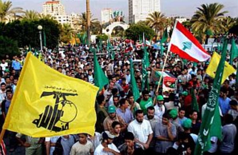 pro hizbullah rally gaza (photo credit: AP)