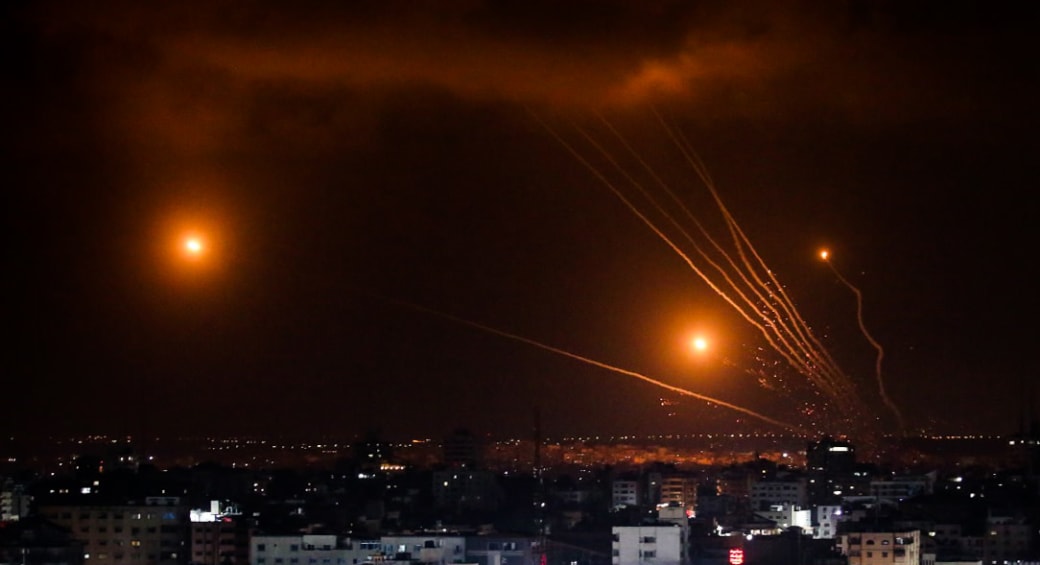  A picture shows rockets being fired by Islamic Jihad toward Israel from the Gaza Strip, on August 6, 2022 (photo credit: ATTIA MUHAMMED/FLASH90)