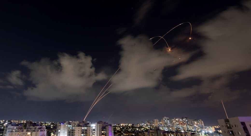  Israel's Iron Dome anti-missile system intercepts rockets launched from the Gaza Strip, as seen from Ashkelon, in southern Israel, October 19, 2023 (photo credit: AMIR COHEN/REUTERS)