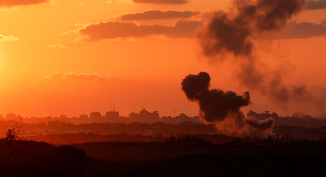  A view shows smoke in the Gaza Strip as seen from Israel's border with the Gaza Strip, in southern Israel October 18, 2023 (photo credit: REUTERS/AMIR COHEN)