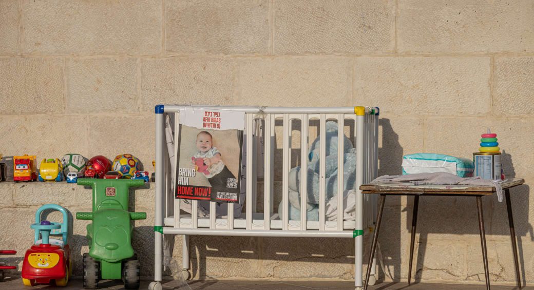  A protest for the release of Israelis held hostage by Hamas terrorists in Gaza, at Safra Square in Jerusalem, October 26, 2023.  (photo credit: FLASH90/CHAIM GOLDBERG)