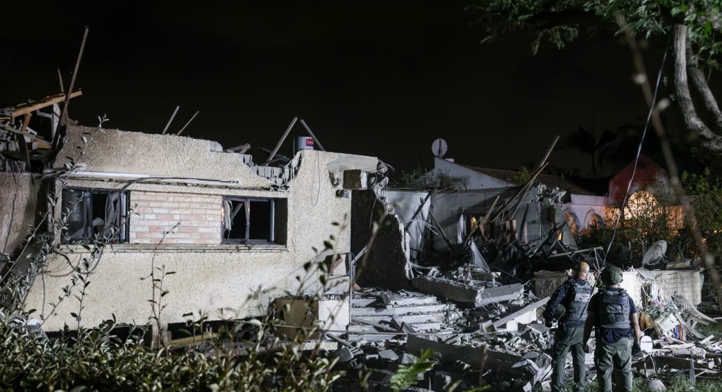  The scene where a rocket fired from the Gaza Strip hit a house at a village in central Israel, November 2, 2023 (photo credit: YOSSI ALONI/FLASH90)