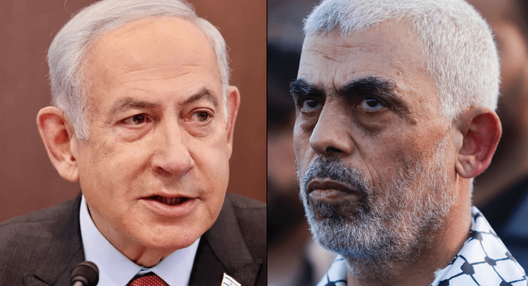  (L-R) Prime Minister Benjamin Netanyahu; Hamas leader Yahya Sinwar (photo credit: REUTERS)