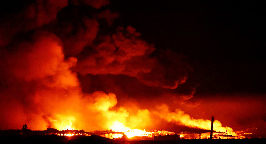  Fire burns in Gaza, as seen from southern Israel, December 15, 2023 (photo credit: REUTERS/CLODAGH KILCOYNE)