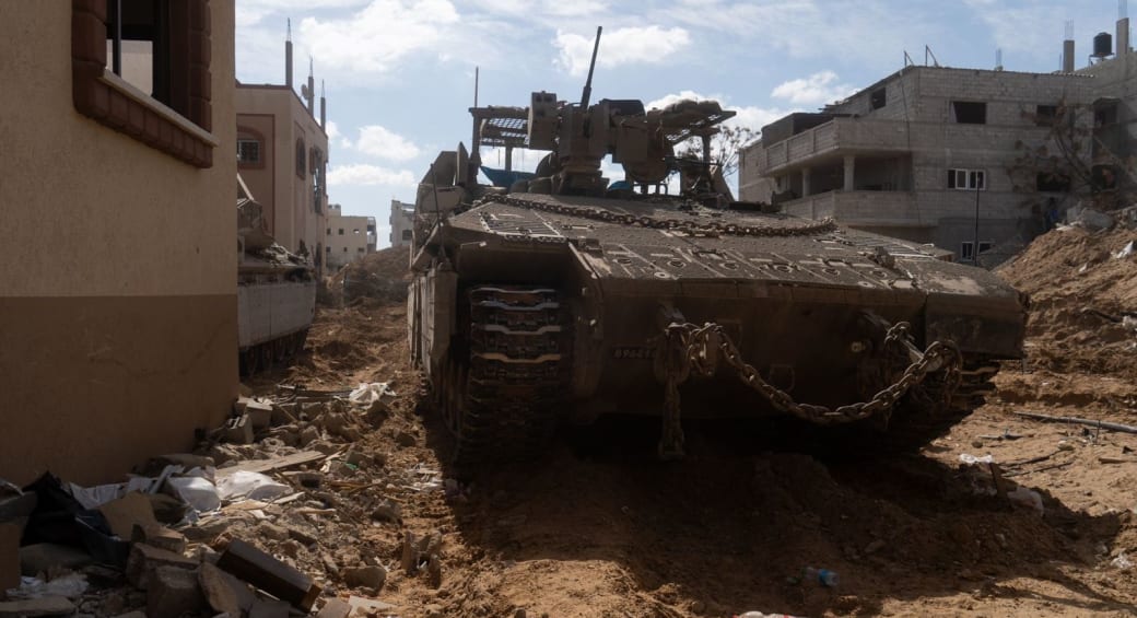  An Israeli tank is seen in Khan Yunis, southern Gaza, on March 27, 2024 (photo credit: IDF SPOKESPERSON'S UNIT)