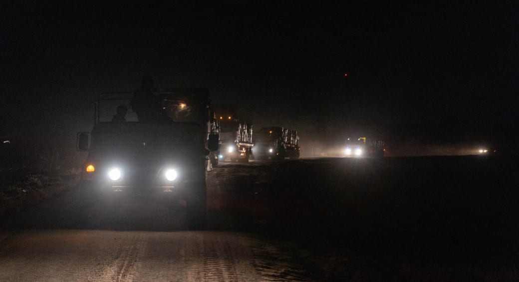  IDF humanitarian aid trucks enter through the Northern crossing of Israel in to Gaza on April 12, 2024 (photo credit: IDF SPOKESMAN’S UNIT)