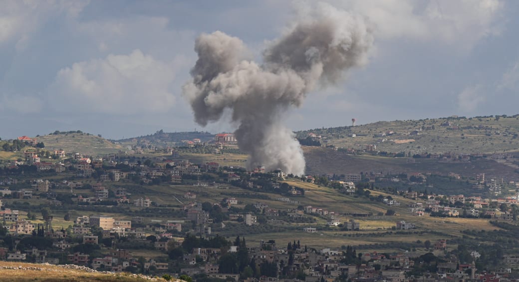  Smoke rises after an Israeli air strike in southern Lebanon, as seen from the Israeli side of the border, May 5, 2024. (photo credit: AYAL MARGOLIN/FLASH90)