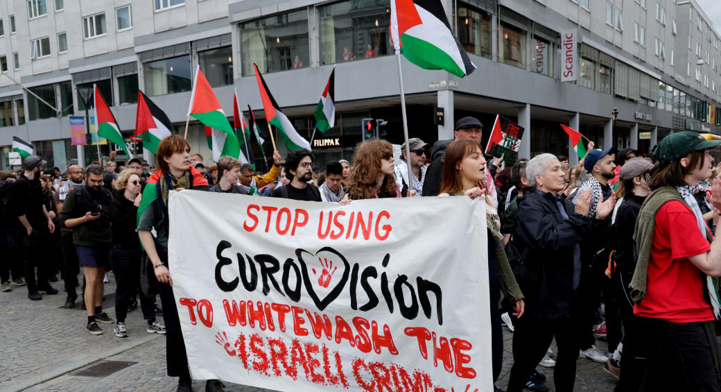  Protest against Israeli participation in the 2024 Eurovision Song Contest, in Malmo (photo credit: REUTERS/LEONHARD FOEGER)