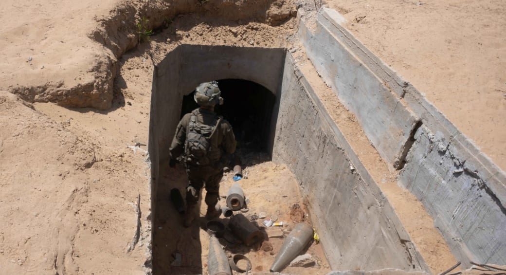  IDF soldiers enter tunnel in which there is a PIJ long-range rocket production site, July 1, 2024. (photo credit: IDF SPOKESPERSON'S UNIT)