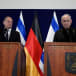  German Chancellor Olaf Scholz, left, and Israeli Prime Minister Benjamin Netanyahu, speak to the media after their meeting in Tel Aviv, Israel, Tuesday, Oct. 17, 2023. 