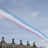 The Red Arrows perform a flypast during an armed forces and veterans' parade on the final day of 70th anniversary Victory in Europe (VE) day commemorations in central London