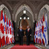 Canada's Prime Minister Stephen Harper (R) walks down the Hall of Honour with Israel's Prime Minister Benjamin Netanyahu on Parliament Hill in Ottawa March 2, 2012. 