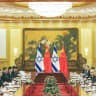 CHINESE PREMIER Li Keqiang meets with Israel Prime Minister Benjamin Netanyahu at the Great Hall of the People last March.