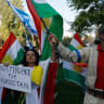 Israelis from Kurdish origin take part in a rally in support of the Kurdish referendum outside the American consulate in Jerusalem September 24, 2017