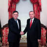 Turkish President Tayyip Erdogan meets with Libya's internationally recognised Prime Minister Fayez al-Sarraj in Istanbul, Turkey, November 27, 2019. Picture taken November 27, 2019