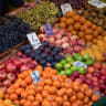 Fruit and vegetables sit on display at Brixton Market, London, September 27, 2020.
