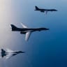  American B-1 bomber fighters fly over Israel alongside IDF F-15 jets
