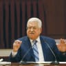  PALESTINIAN AUTHORITY leader Mahmoud Abbas addresses PA officials in Ramallah. 