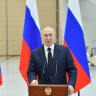 Russian President Vladimir Putin delivers a speech as he visits the Vostochny Cosmodrome in Amur Region, Russia April 12, 2022.