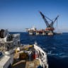  View of the Israeli Leviathan gas field gas processing rig near the Israeli city of Caesarea, on January 31, 2019. 