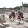  Israelis visit the site of the ancient village of Sebastia near the West Bank city of Nablus, on April 22, 2019