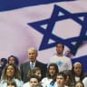  THEN-PRESIDENT Shimon Peres sings ‘Hatikva’ with Israeli youngsters, 2008.