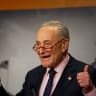  U.S. Senate Majority Leader Chuck Schumer (D-NY) holds a press conference after the Senate passed a continuing resolution to avoid a shutdown of the federal government, in Washington, U.S., November 15, 2023.