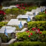  Israeli flags on graves of fallen soldiers in Mount Herzl Military Cemetery in Jerusalem, on May 9, 2024, ahead of Israeli Memorial Day; Illustrative.