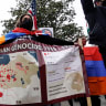  Members of the Armenian diaspora rally in front of the Turkish Embassy after U.S. President Joe Biden recognized that the 1915 massacres of Armenians in the Ottoman Empire constituted genocide in Washington, U.S., April 24, 2021. 