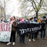  Protesters in support of Palestinians stand at an encampment, during the ongoing conflict between Israel and the Palestinian Islamist group Hamas, at McGill University’s campus in Montreal, Quebec, Canada May 2, 2024. 