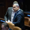  Israeli Prime Minister Benjamin Netanyahu, Ministers and MKs attend a discussion and vote on the inclusion of MK Gideon Saar as a Minister in the government at the plenum hall of the Knesset, the Israeli Parliament in Jerusalem on September 30, 2024. 