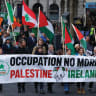 PROTESTERS CALL on the Irish government to impose sanctions on Israel, in Dublin, last month. Over the years, Ireland has taken a more anti-Israel position than most European or Western nations, states the writer. 
