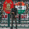  A Pakistani Ranger stands guard during the 'Beating Retreat' ceremony at the border gates of Pakistan and India at the Wagah border post near Lahore on May 4, 2025.