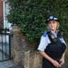 A police officer stands outside Britain's Prime Minister Keir Starmer's private home, after it was damaged by fire in a suspected arson attack in north London, Britain, May 13, 2025.
