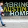  A banner for journalist Austin Tice, who disappeared while reporting in Syria in 2012, hangs outside the National Press Club building in Washington, US, May 2, 2023.