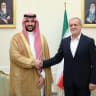 IRAN’S PRESIDENT Masoud Pezeshkian meets with Saudi Defense Minister Prince Khalid bin Salman in Tehran in April. Most Arab rulers oppose Iran’s turning into a nuclear power, the writer states.