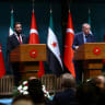  Syrian President Ahmed al-Sharaa (L) and Turkey's President Recep Tayyip Erdogan (R) attend a joint press conference at the Presidential Palace in Ankara, Turkey, February 4, 2025.