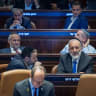 Shas head Arye Deri is seen in the plenum of the Knesset, the Israeli parliament in Jerusalem, July 14, 2025