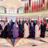 Participant Foreign Ministers pose for a family photo during a meeting of the foreign ministers of the Arab League states in Kuwait, Jan. 30, 2022. 