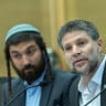 Finance Minister Bezalel Smotrich (R) and MK Zvi Sukkot (L) attending a conference in the Knesset regarding occupying parts of the Gaza Strip and re-establishing Jewish settlements in the enclave, July 22, 2025; illustrative.